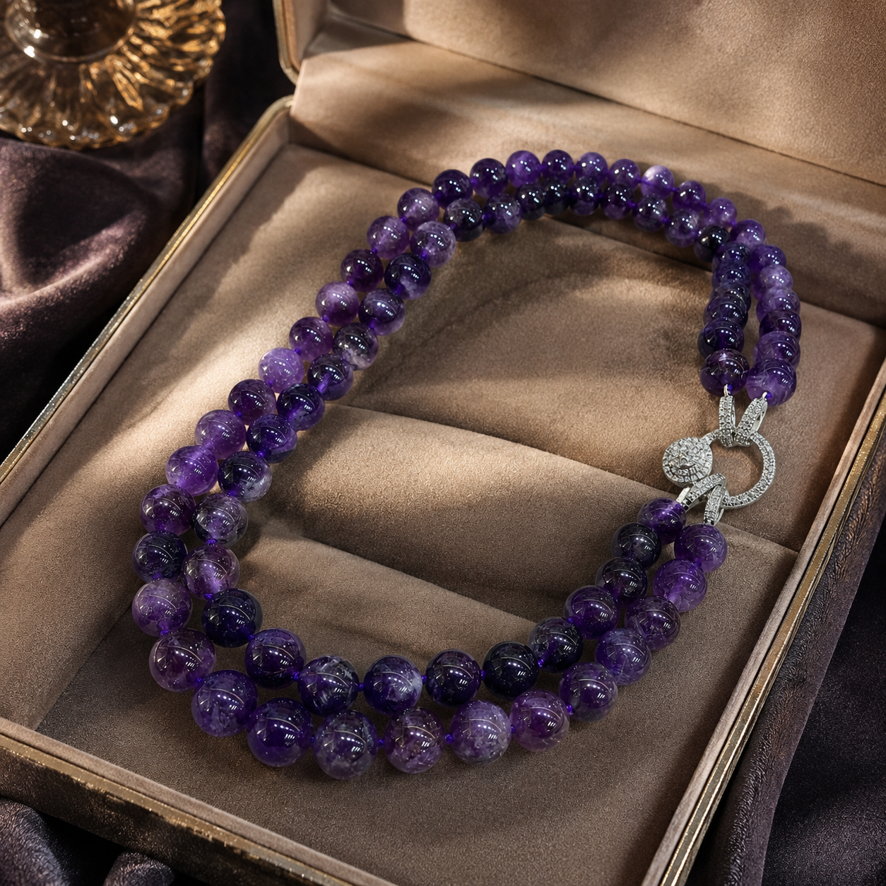 10mm Amethyst Double Layer Necklace | Detachable Multi-Wear Sweater Chain