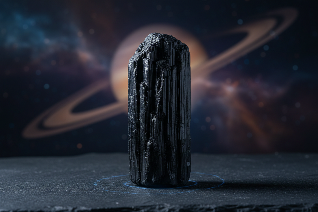 Black Tourmaline Saturn Crystal: Karmic Protection & Boundary Setting