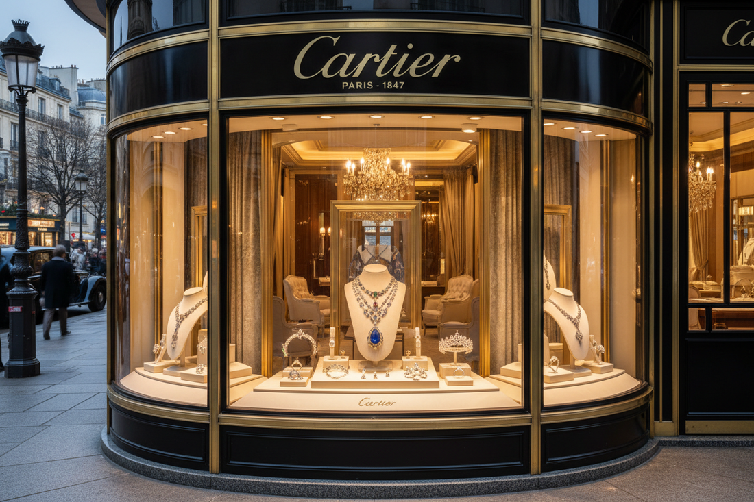 Cartier Paris jewelry house on Place Vendome, elegant diamond display, jeweler to kings