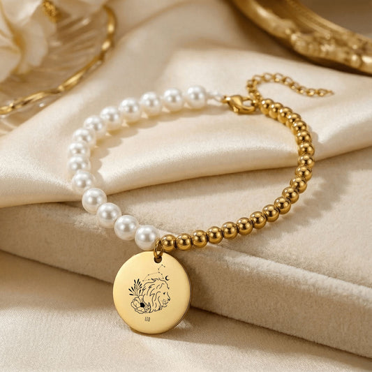 Leo Premium Pearl and Gold Coin Bracelet — the sun king and the moon's most luminous gem