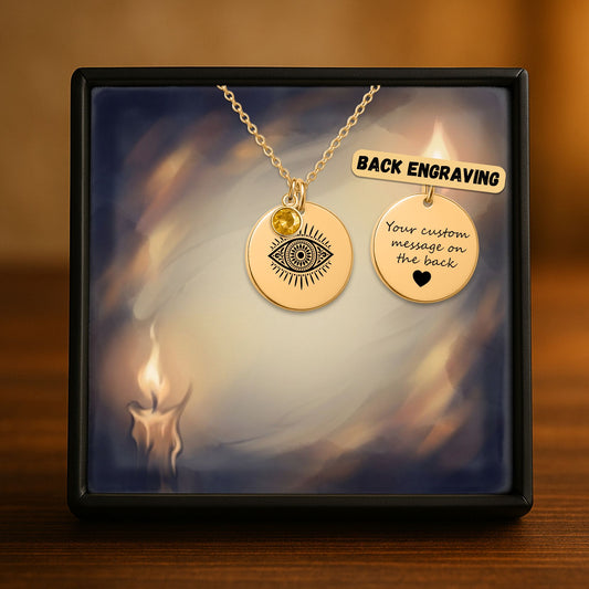 Evil Eye Coin Necklace with Birthstone — a personal amulet combining protection and birth month healing energy