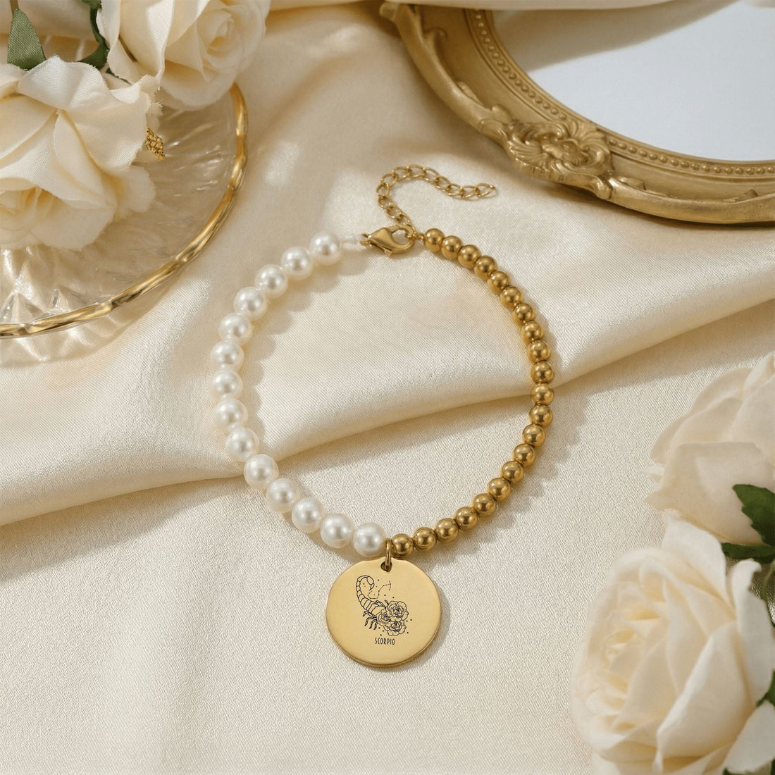 Scorpio Premium Pearl and Gold Coin Bracelet — 5,000 years of pearl history on your wrist