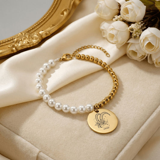 Capricorn Premium Pearl and Gold Coin Bracelet — the perfect gift for the zodiac's greatest achiever
