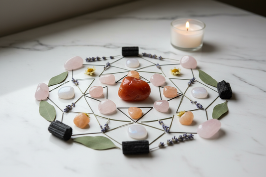 Sacral Chakra Crystal Layout for Emotional Trauma Healing