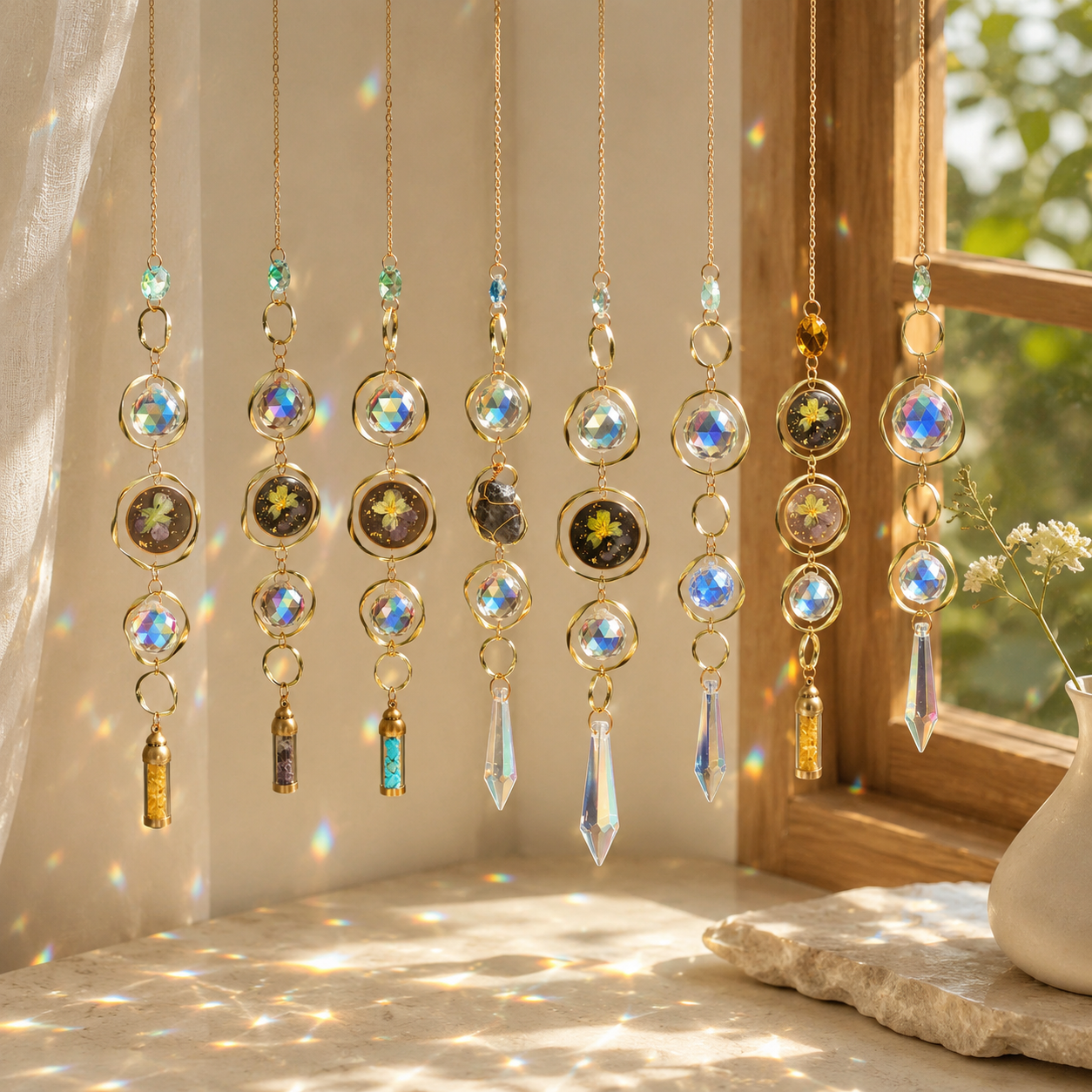 Crystal Sun Catcher Wind Chime | Natural Crystal Hanging Decoration