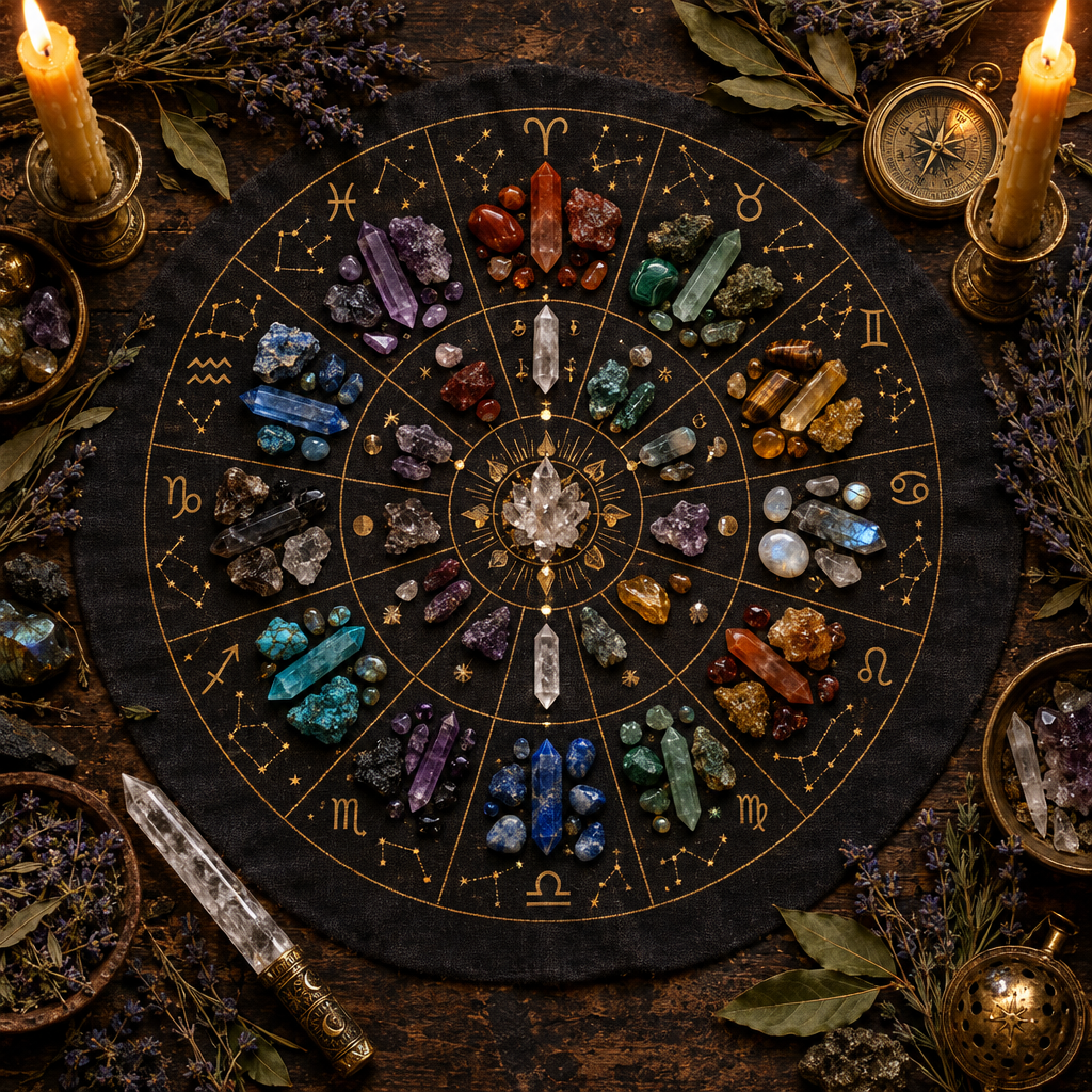 12 Zodiac Crystal Grids: Sacred Geometry, Astrological Alignments, and Planetary Stone Magic | Full-Color Guide