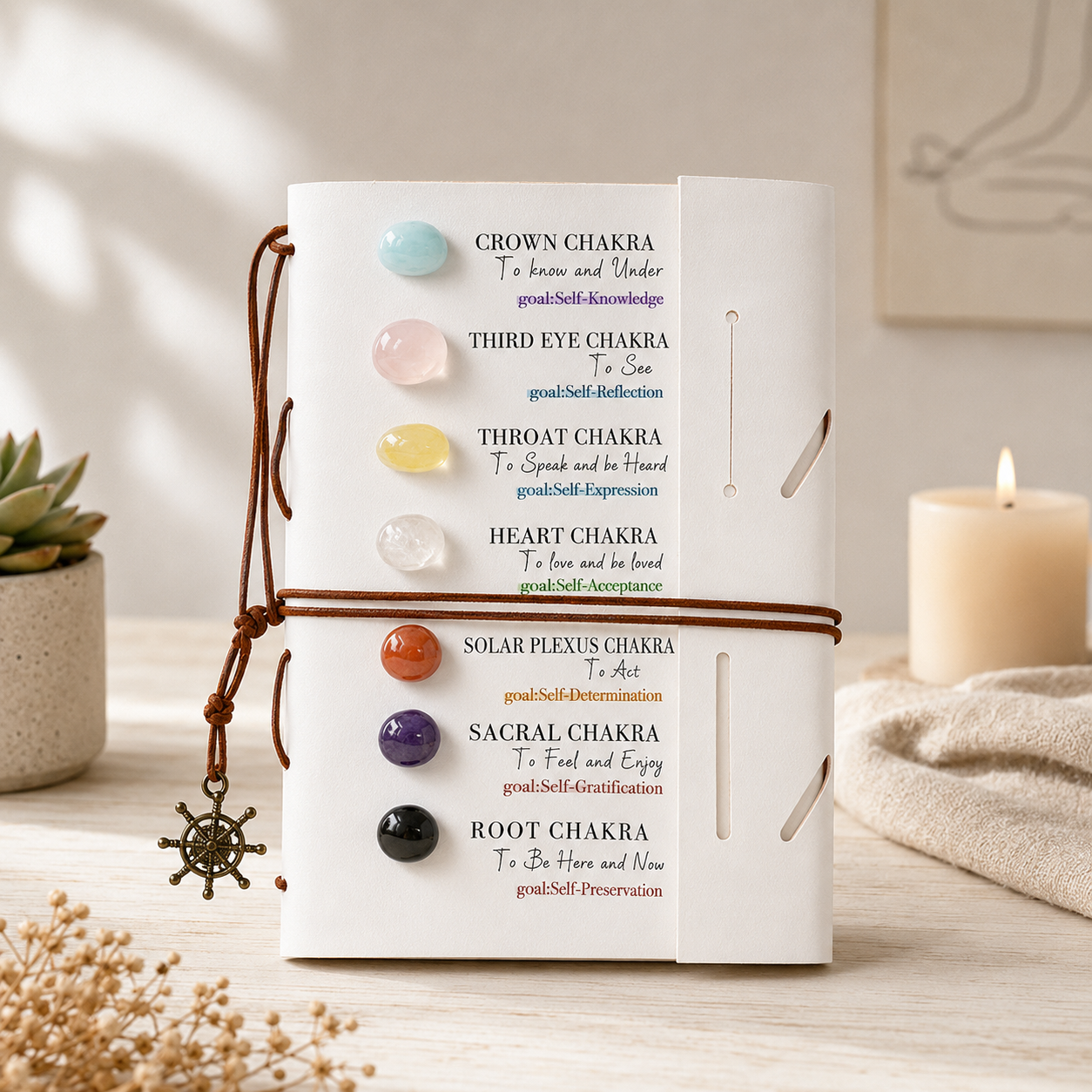 7 Chakra Crystal Journal | Natural Crystal Spine Notebook