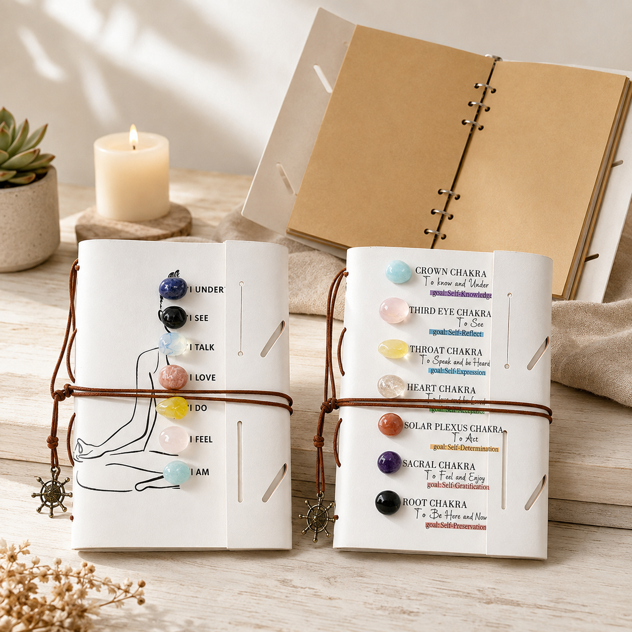 7 Chakra Crystal Journal | Natural Crystal Spine Notebook