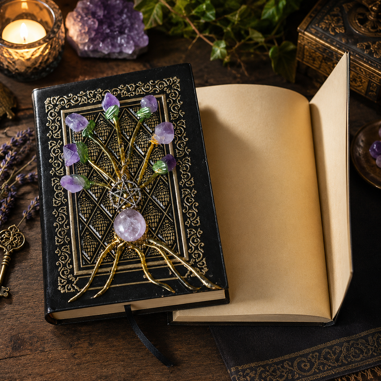 Natural Crystal Handmade Amethyst Flower Magic Book