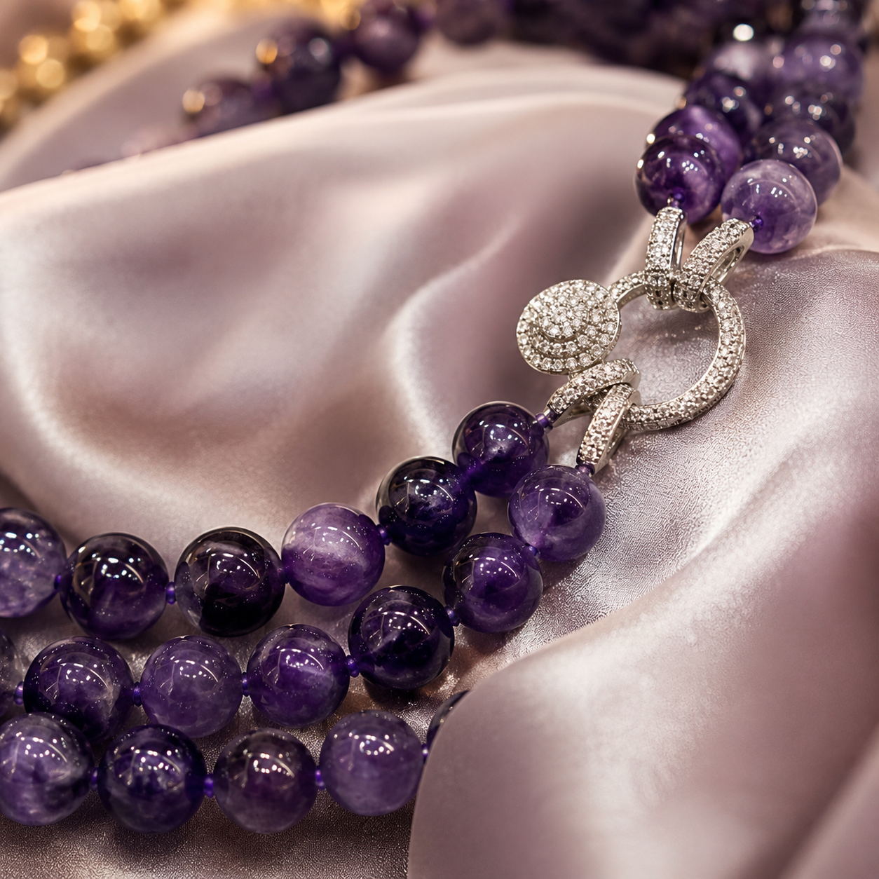 10mm Amethyst Double Layer Necklace | Detachable Multi-Wear Sweater Chain