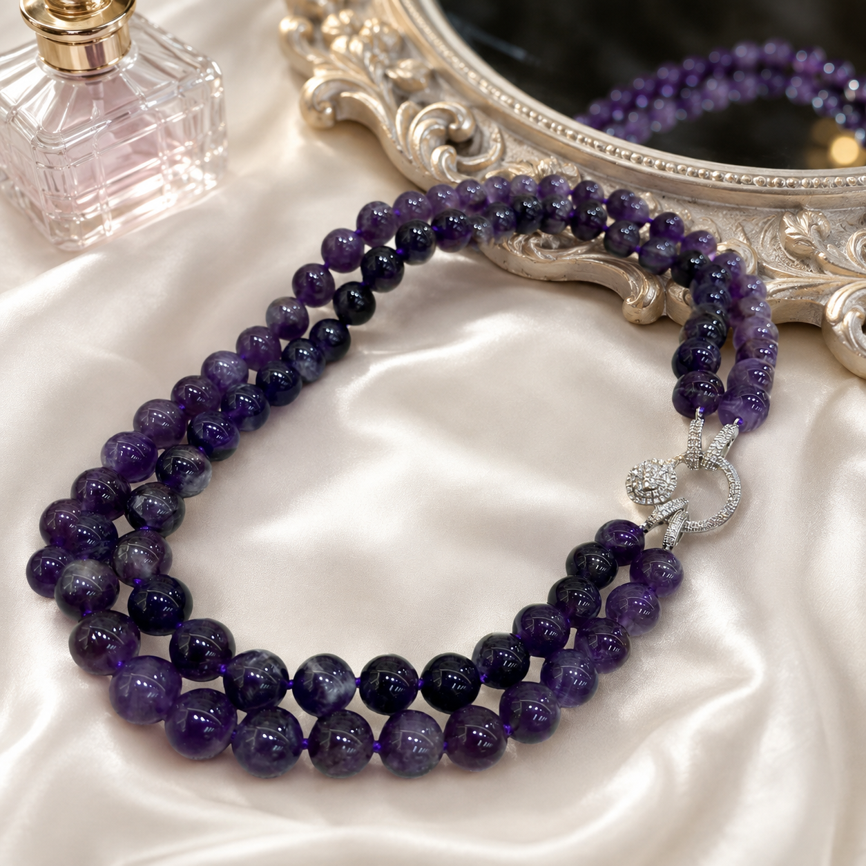 10mm Amethyst Double Layer Necklace | Detachable Multi-Wear Sweater Chain
