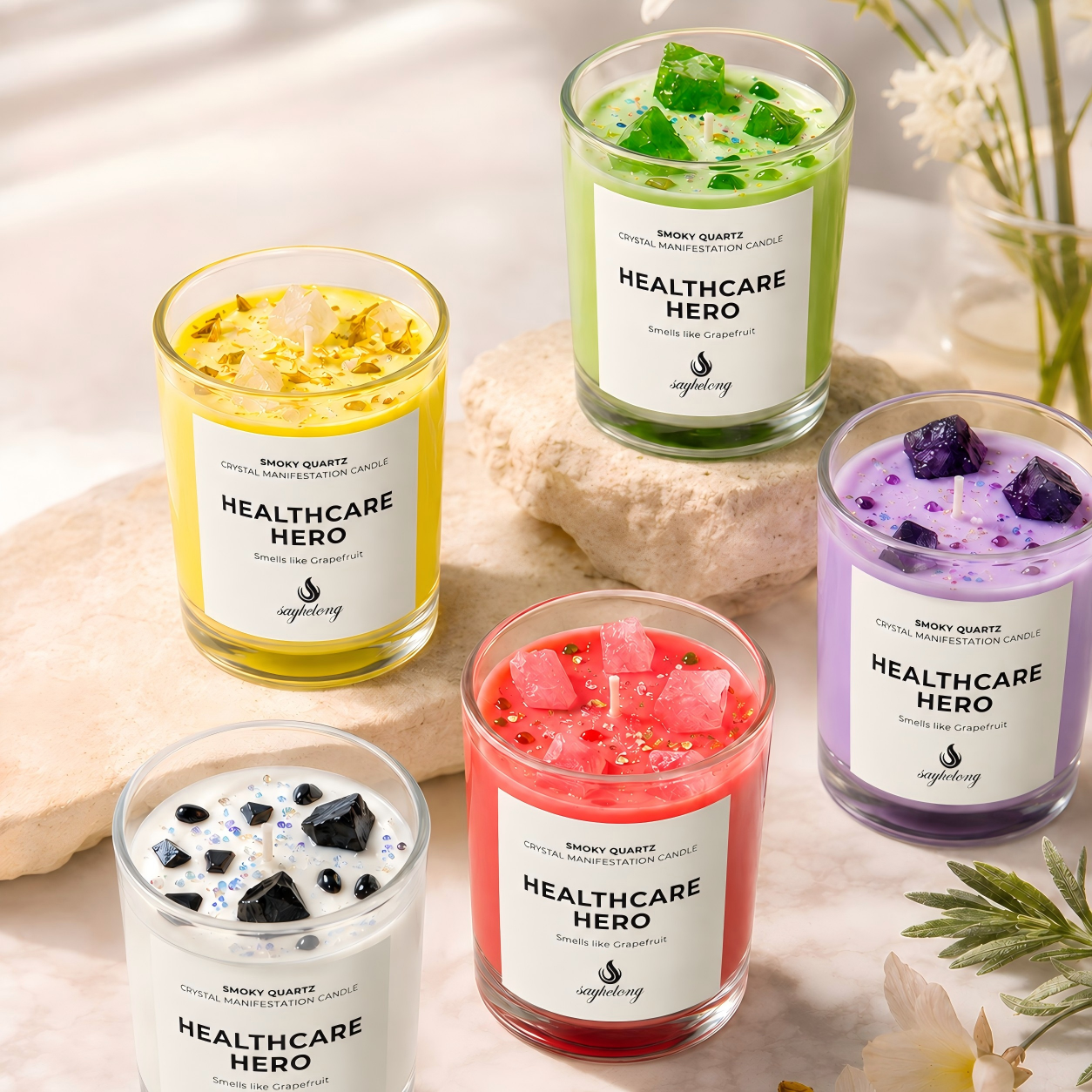 Crystal & Dried Flower Soy Candle | 6 Healing Scents