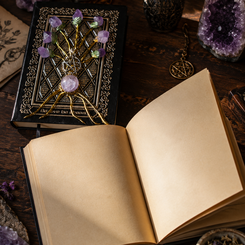 Natural Crystal Handmade Amethyst Flower Magic Book
