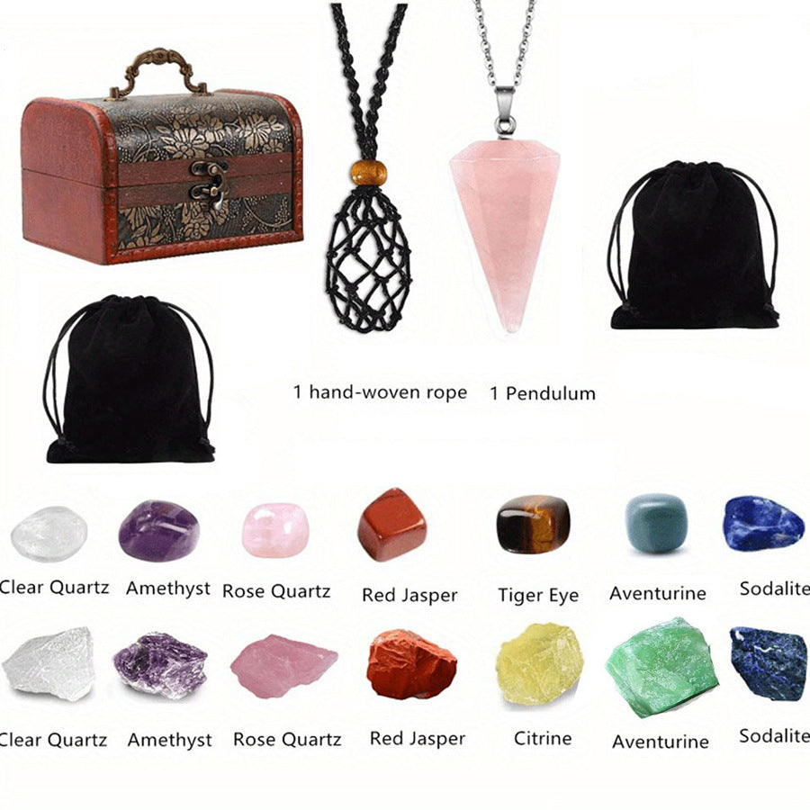 Crystal Raw Stone Set with Interchangeable Net Necklace | Wear a Different Stone Every Day