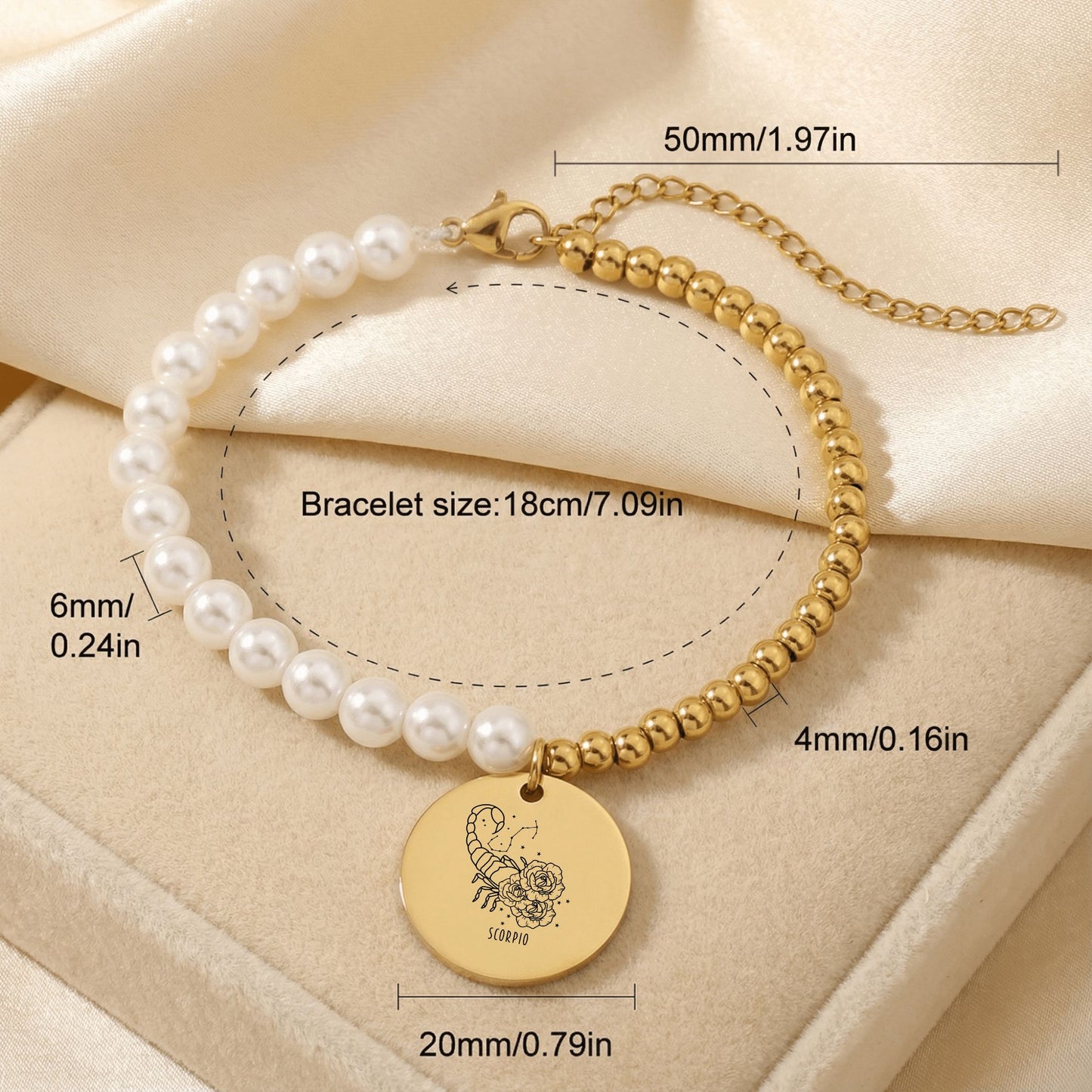 Scorpio Premium Pearl & Gold Coin Bracelet: Mother of Pearl