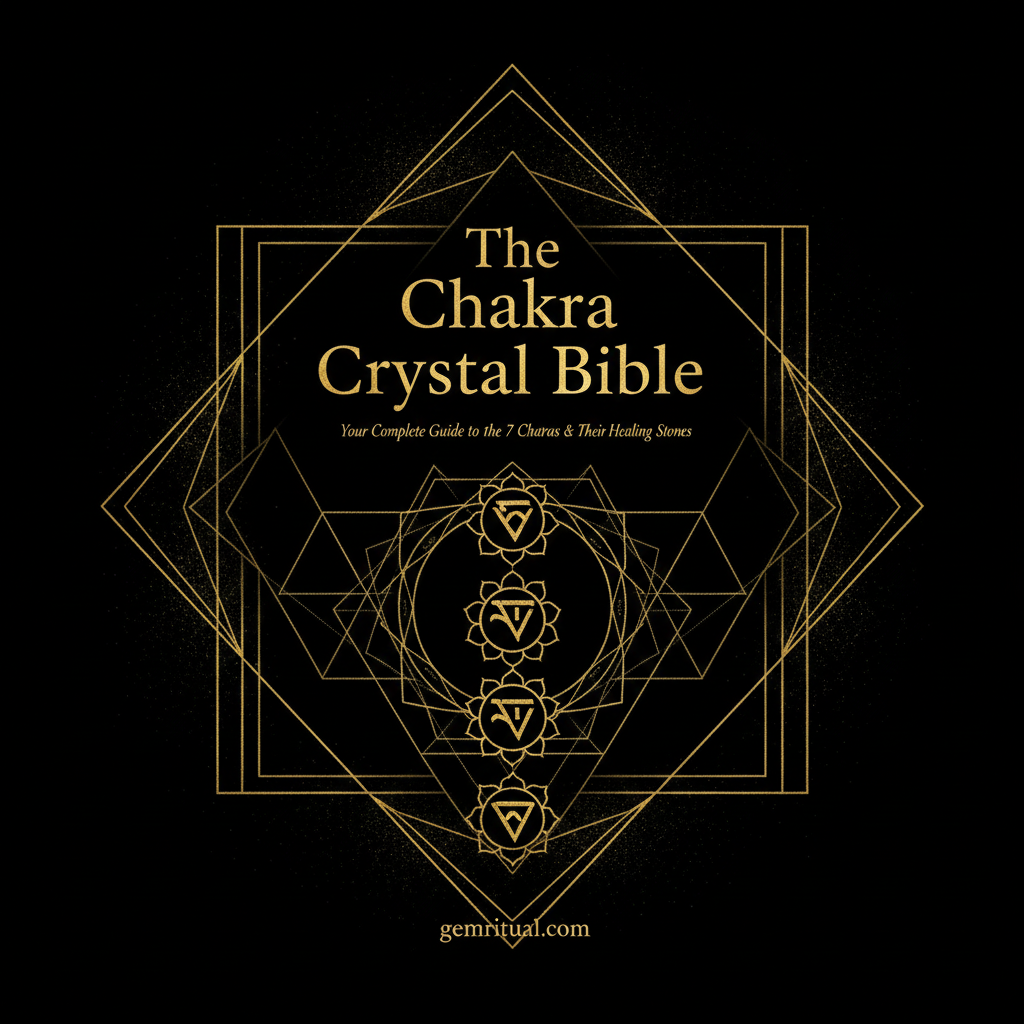 The Chakra Crystal Bible cover with gold chakra symbols and text on black background