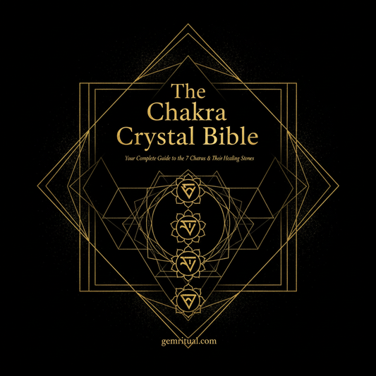 The Chakra Crystal Bible cover with gold chakra symbols and text on black background