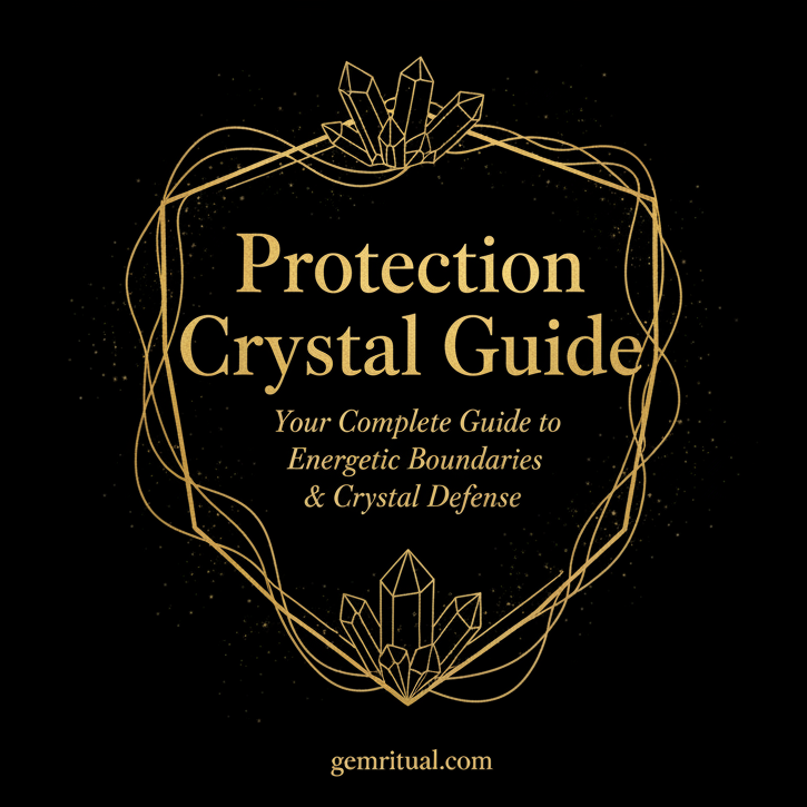 Protection Crystal Guide cover with gold text on black background