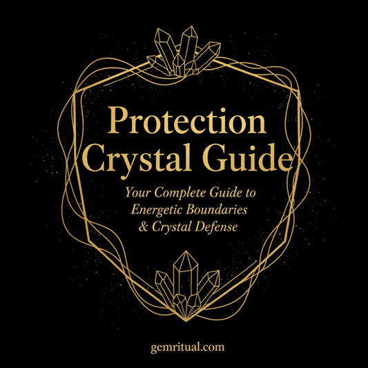 Protection Crystal Guide cover with gold text on black background