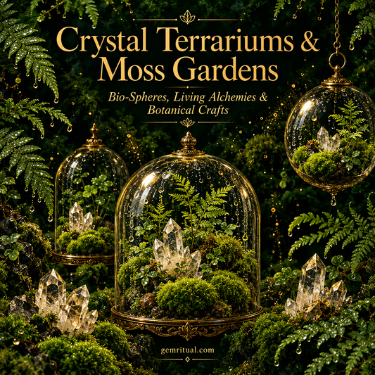 Crystal Terrariums and Moss Gardens guide cover with gold text on emerald black background