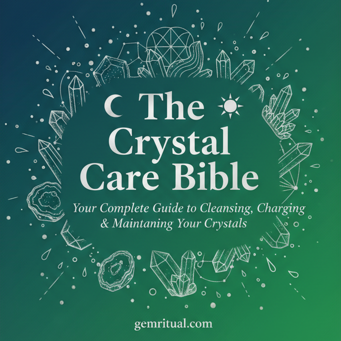 The Crystal Care Bible guide cover with silver text on teal green background
