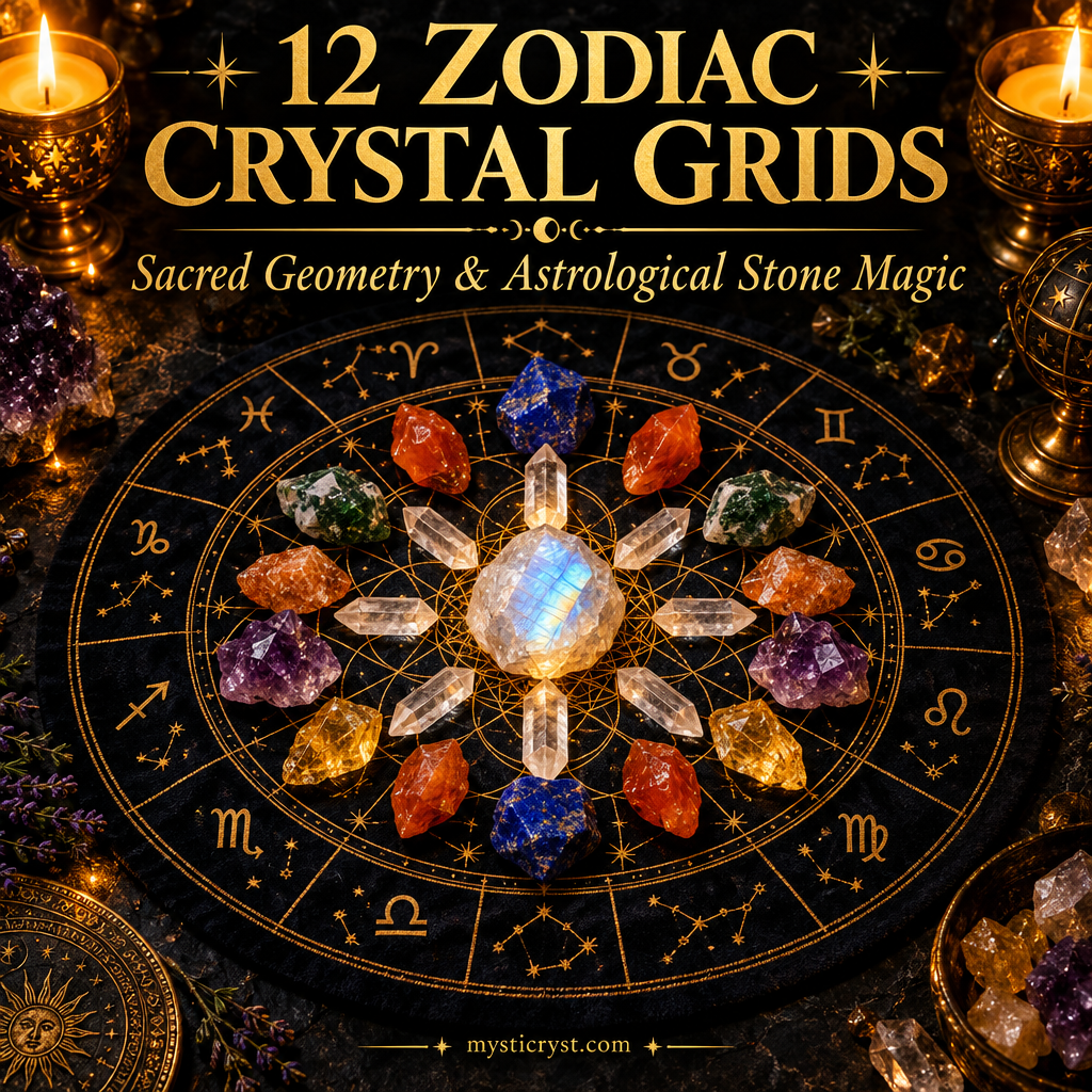 12 Zodiac Crystal Grids: Sacred Geometry, Astrological Alignments, and Planetary Stone Magic | Full-Color Guide