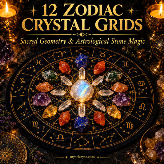 12 Zodiac Crystal Grids: Sacred Geometry, Astrological Alignments, and Planetary Stone Magic | Full-Color Guide