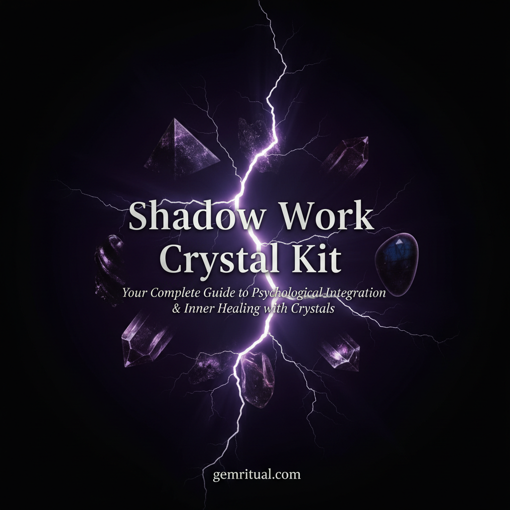 Shadow Work Crystal Kit cover with silver text and light breaking through darkness