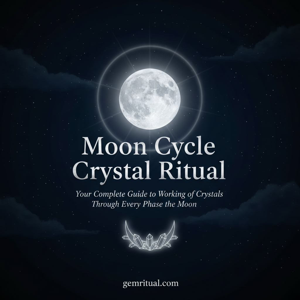Moon Cycle Crystal Ritual cover with full moon and silver text on deep navy background