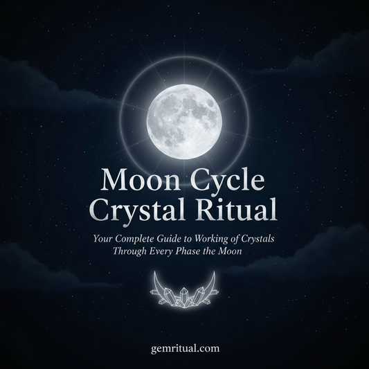 Moon Cycle Crystal Ritual cover with full moon and silver text on deep navy background