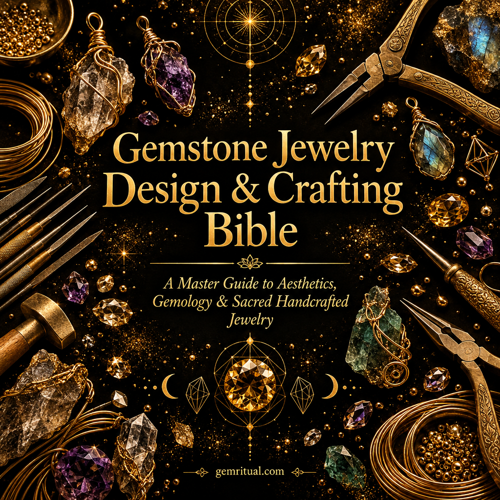 The Gemstone Jewelry Design and Crafting Bible cover with gold text on deep black background